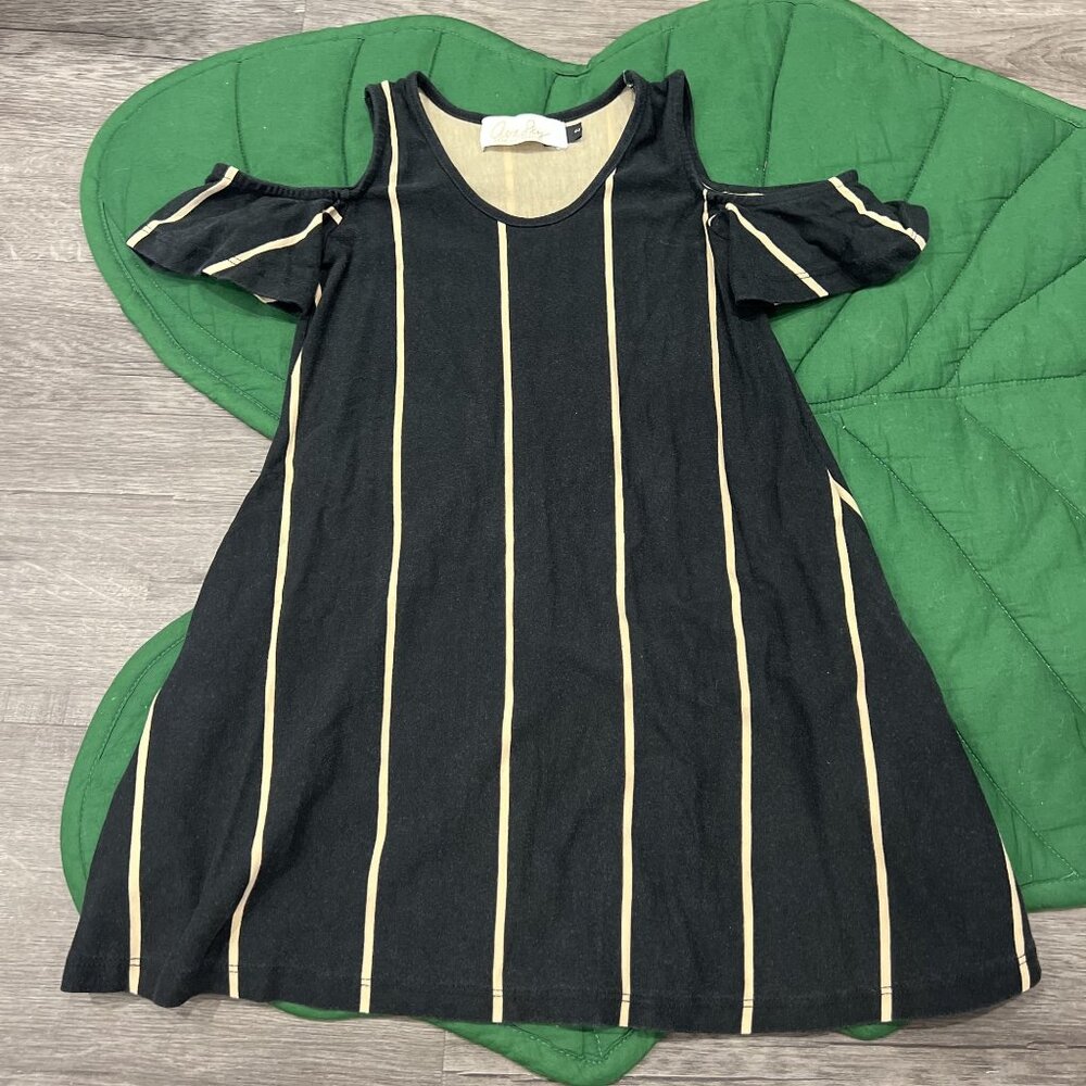 Ava Sky Hawaii Toddler 2 Black Tan Stripe Cold Shoulder Dress Fighting Eel